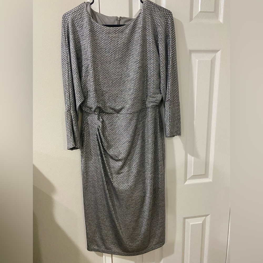 Adrianna Papell Gray Asymmetrical Ruched Sheath Dress